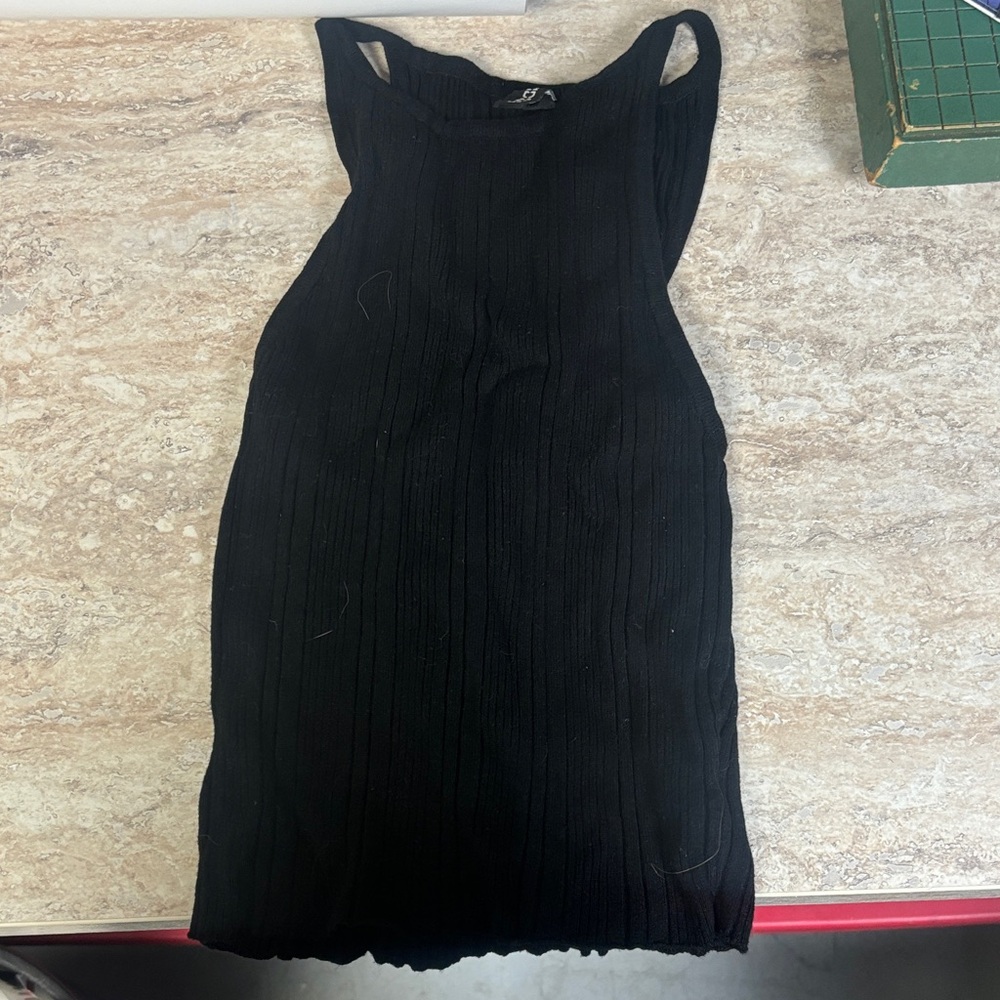 Divided Black Ribbed Tank Top
